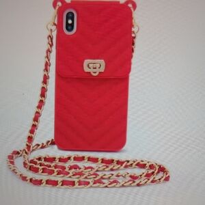 Luv Red Quilted Phone Case with Gold Chain, But iPhone XL iPhone 12 And 11
